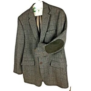 Joseph A. Bank Houndstooth Blazer Elbow Patches Men's 43R Wool Brown tweed Plaid